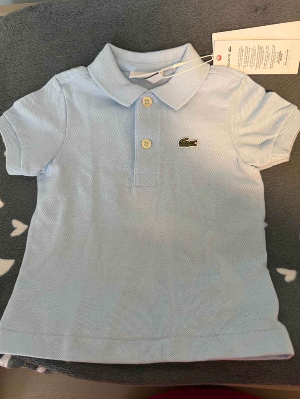 Lacoste Kids Pale Blue Cotton Pique Polo with Crocodile Logo
